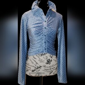 So Good For Life Blue Patterned Women's Top Small Size